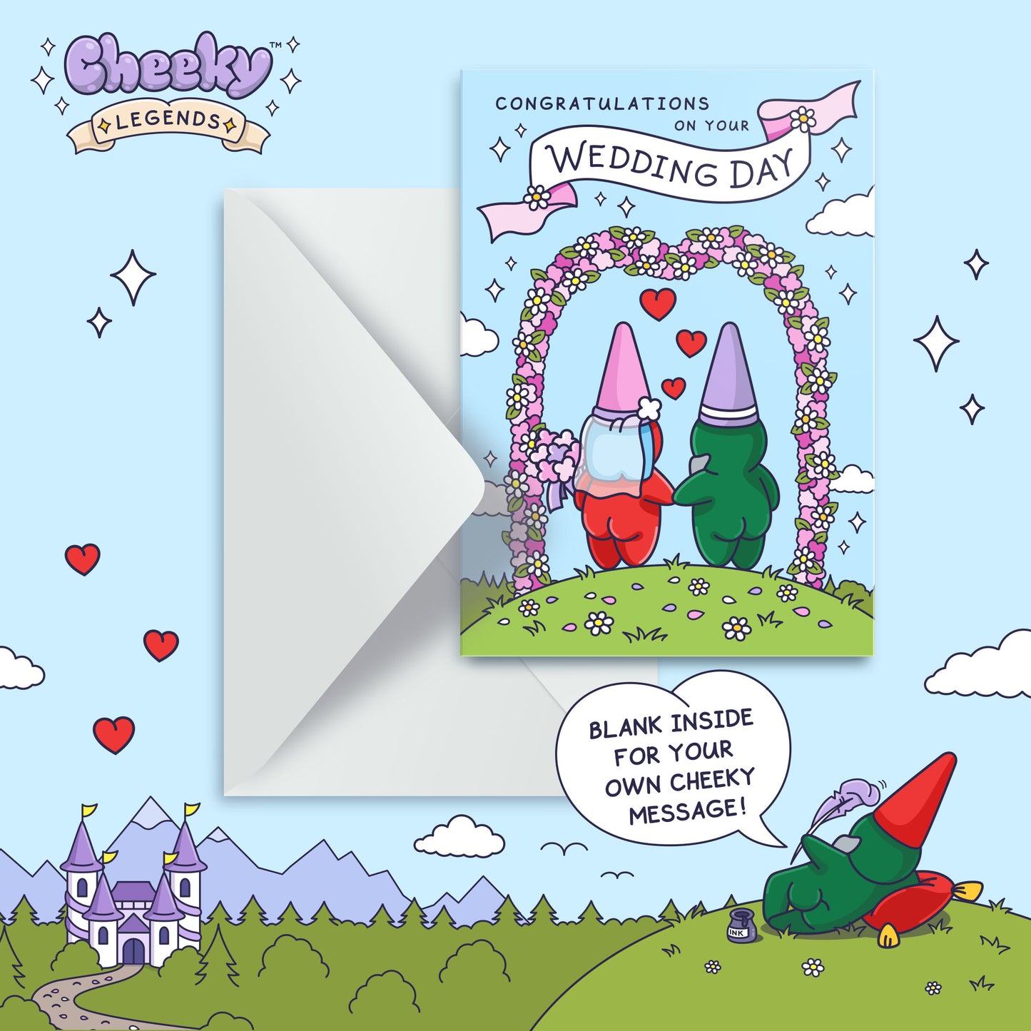 Cute Wedding Card - Love Gnomes - Flower Arch