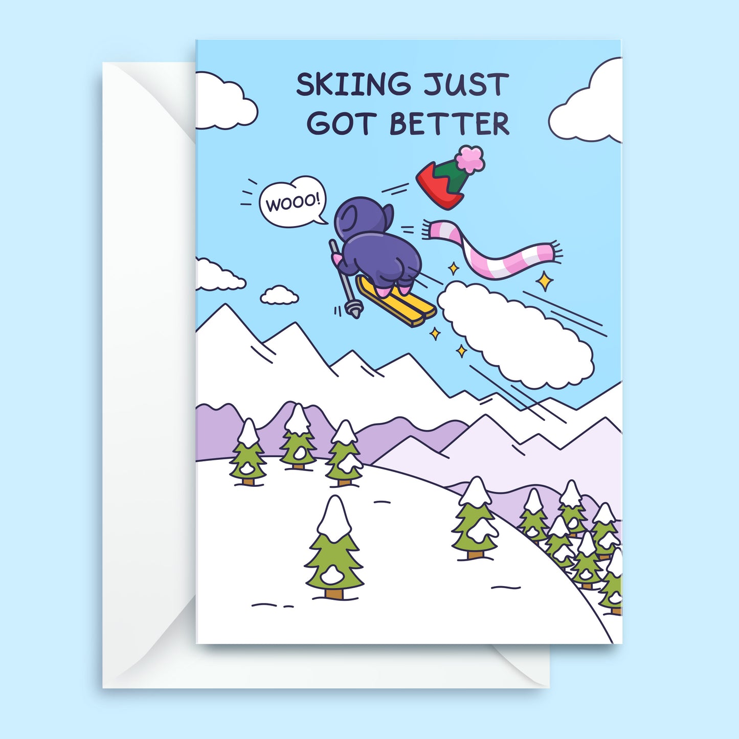 Elf Skiing - Funny Blank Card - Cheeky Legends