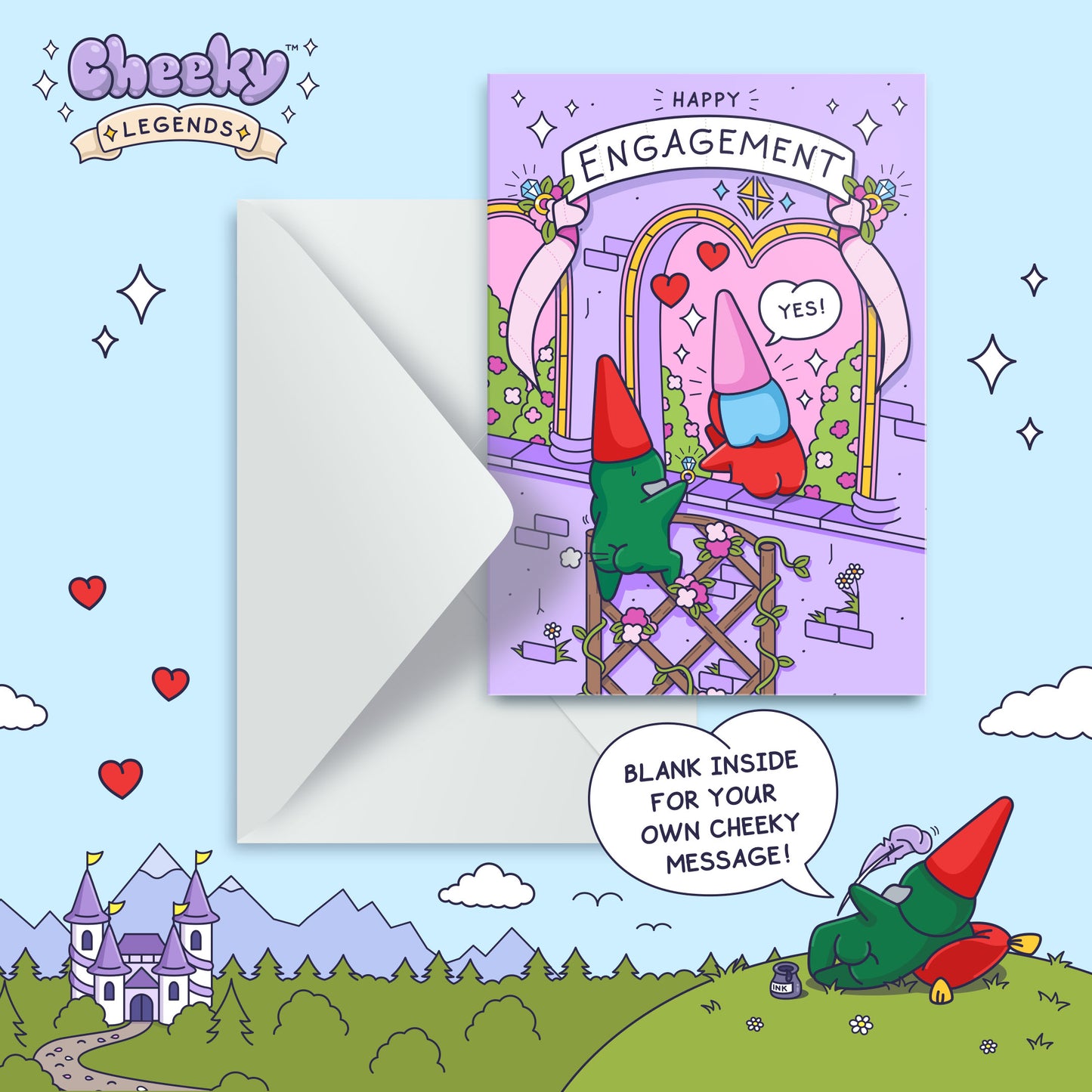 Funny Engagement Card - Fairytale Love Gnomes