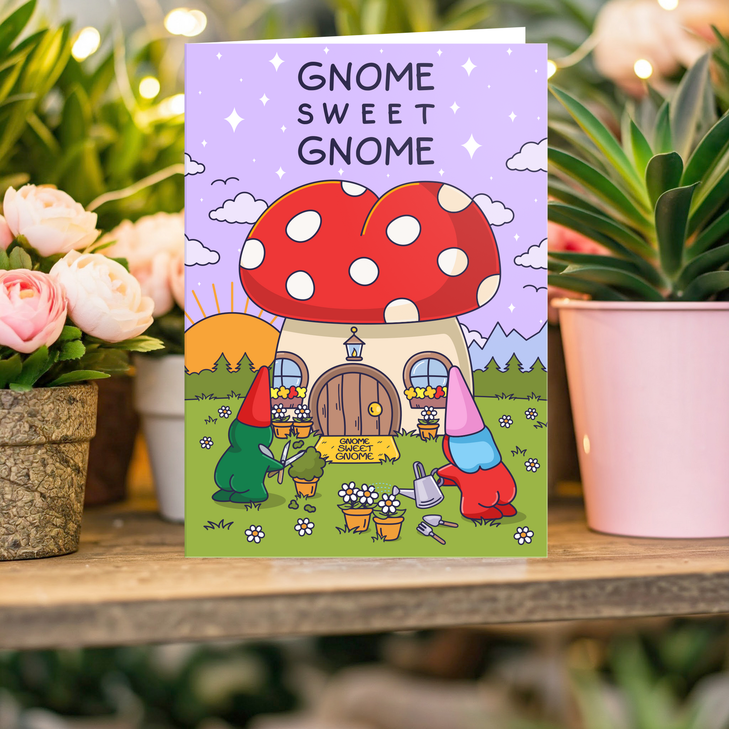 Gnome Sweet Gnome - Cute New Home Card - Cheeky Garden Couple
