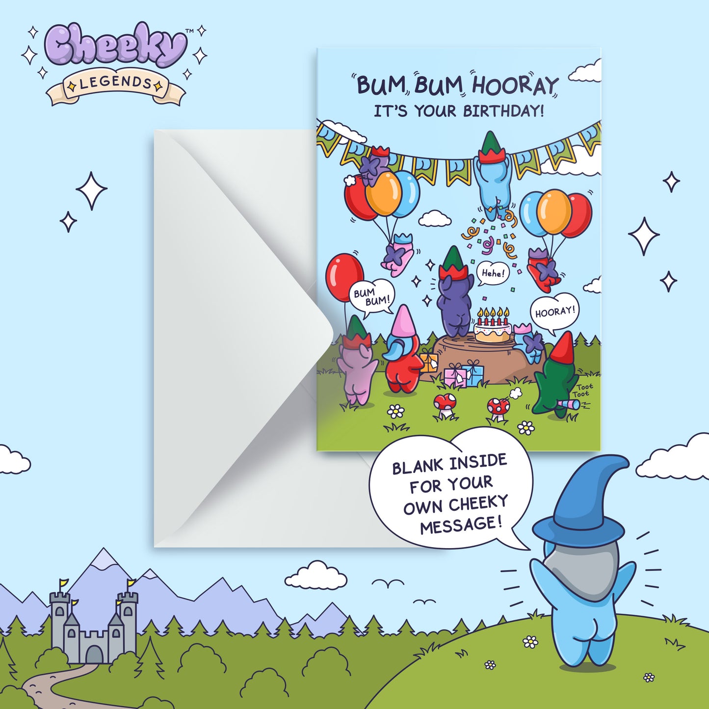 Bum Bum Hooray - Funny Birthday Card For Kids - Cute Elves and Gnomes