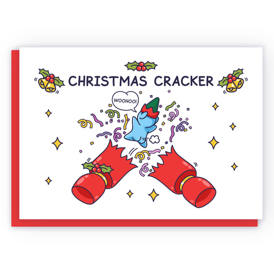 Cheeky Elf Christmas Cracker Funny Greeting Card