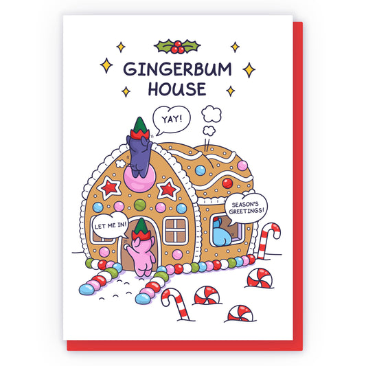 Cheeky Elves Gingerbread House Cute Christmas Card