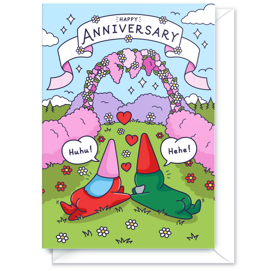 Cute Anniversary Card - Garden Gnomes in Love