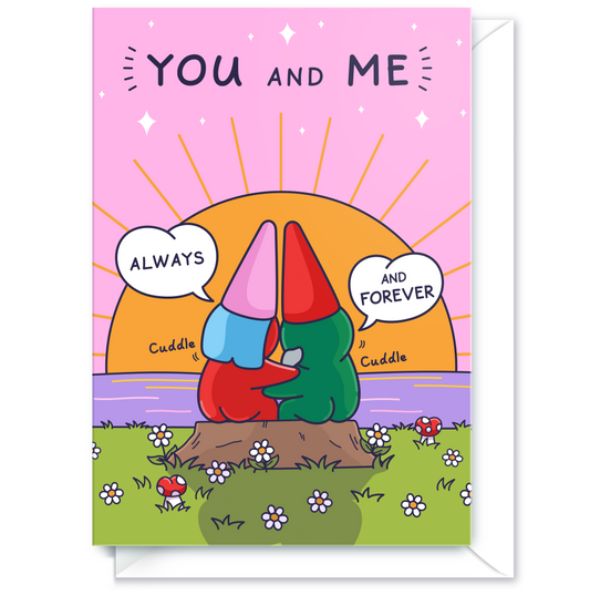 Cute Anniversary Card - You and Me Forever - Sunset Gnomes