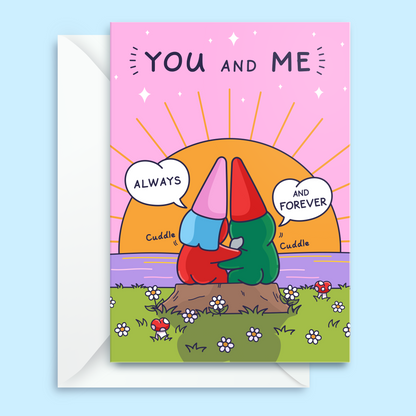 Cute Anniversary Card - You and Me Forever - Sunset Gnomes