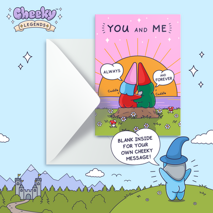 Cute Anniversary Card - You and Me Forever - Sunset Gnomes