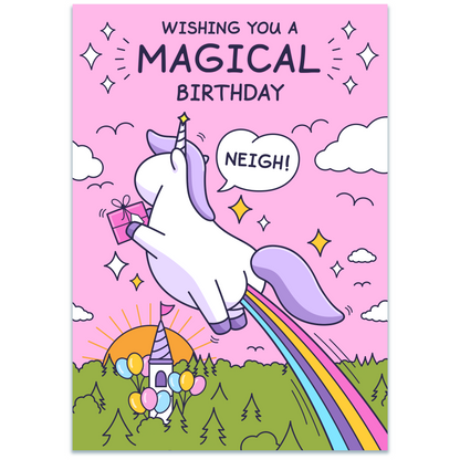 Cute Birthday Card For Girl - Magic Unicorn Rainbow