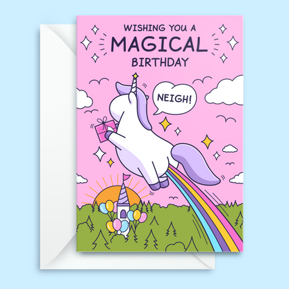 Cute Birthday Card For Girl - Magic Unicorn Rainbow
