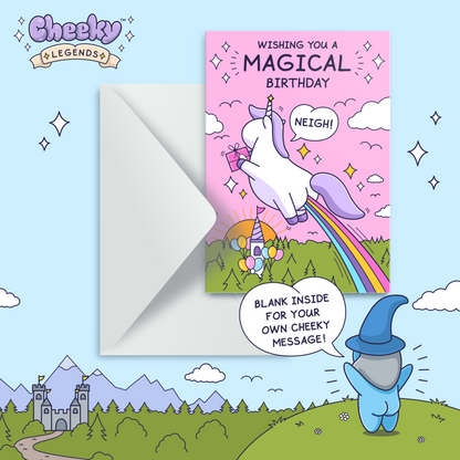 Cute Birthday Card For Girl - Magic Unicorn Rainbow