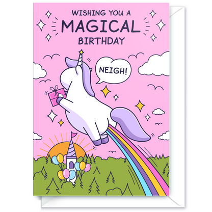 Cute Birthday Card For Girl - Magic Unicorn Rainbow