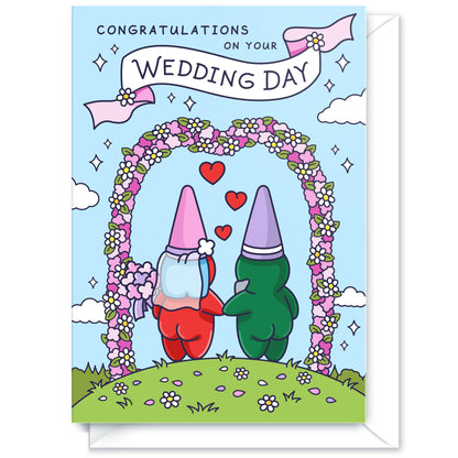 Cute Wedding Card - Love Gnomes - Flower Arch