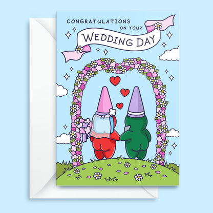 Cute Wedding Card - Love Gnomes - Flower Arch