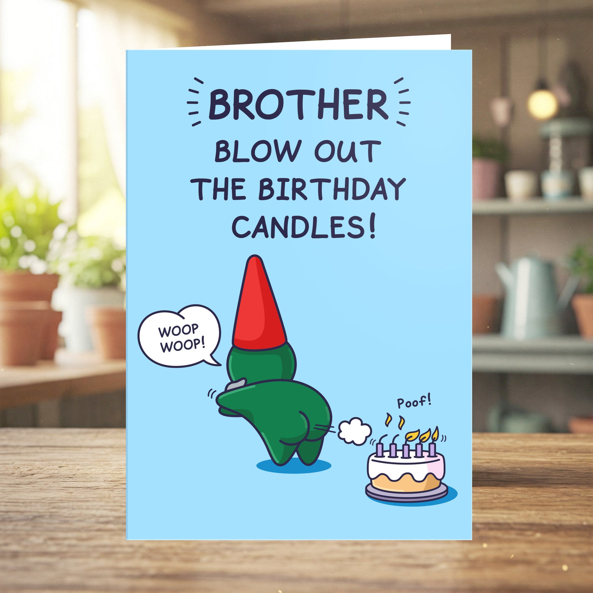 Birthday card with cartoon character and text on a blue background