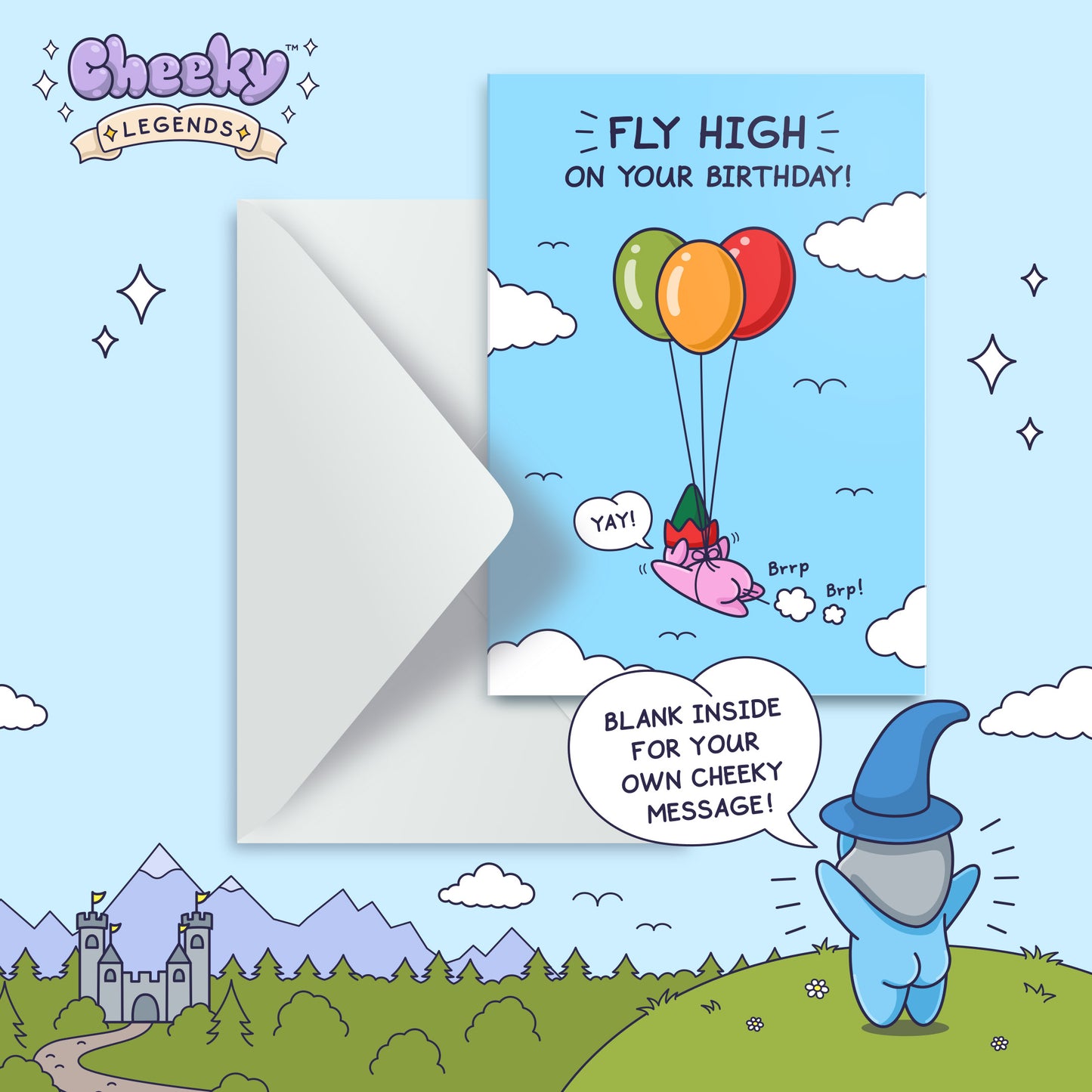 Funny Birthday Card for Kids - High Flying Elf - Cheeky Farting Elf