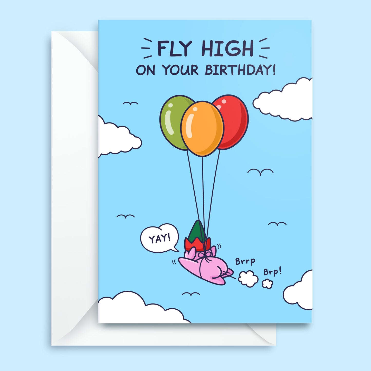 Funny Birthday Card for Kids - High Flying Elf - Cheeky Farting Elf