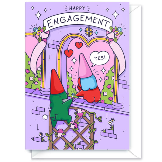 Funny Engagement Card - Fairytale Love Gnomes