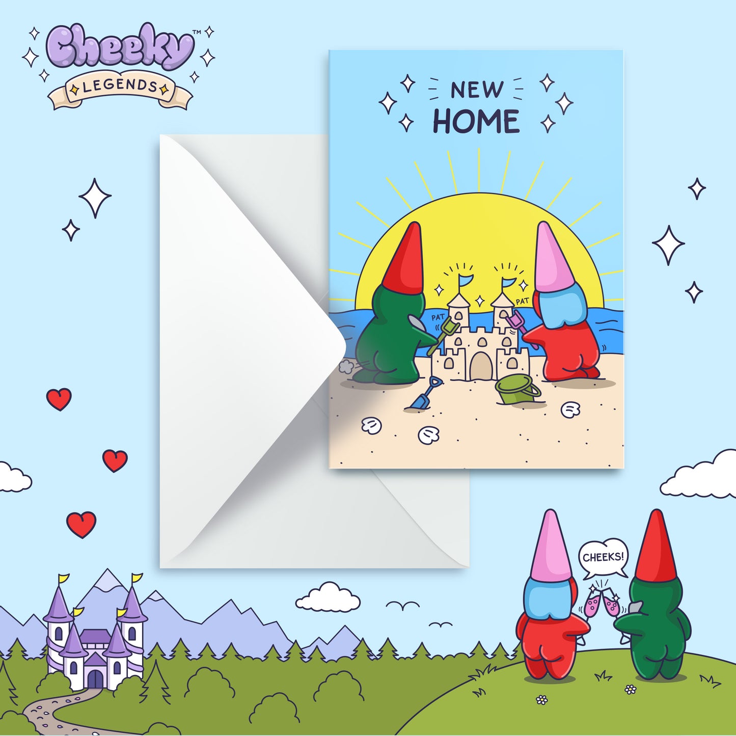 Funny New Home Card - Sandcastle - Gnomes