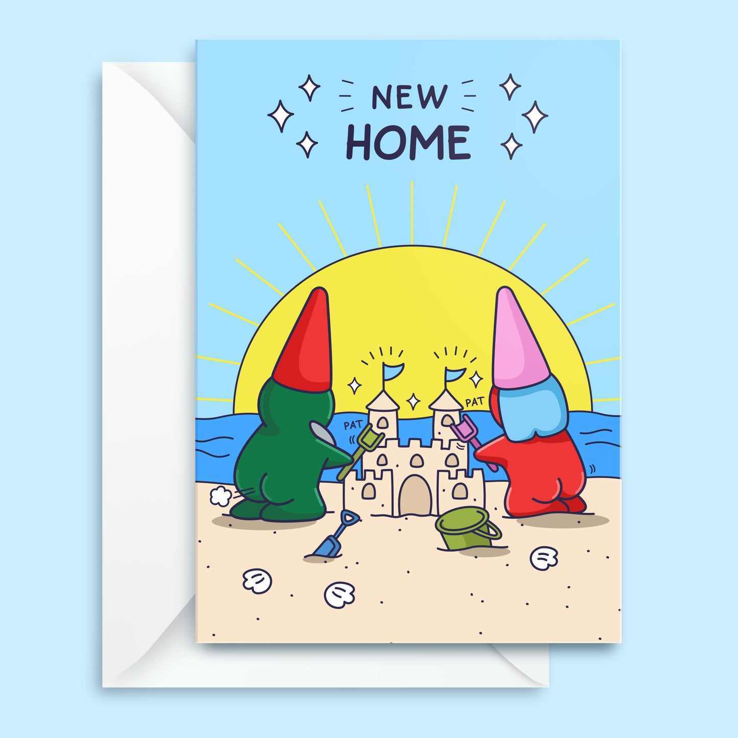 Funny New Home Card - Sandcastle - Gnomes