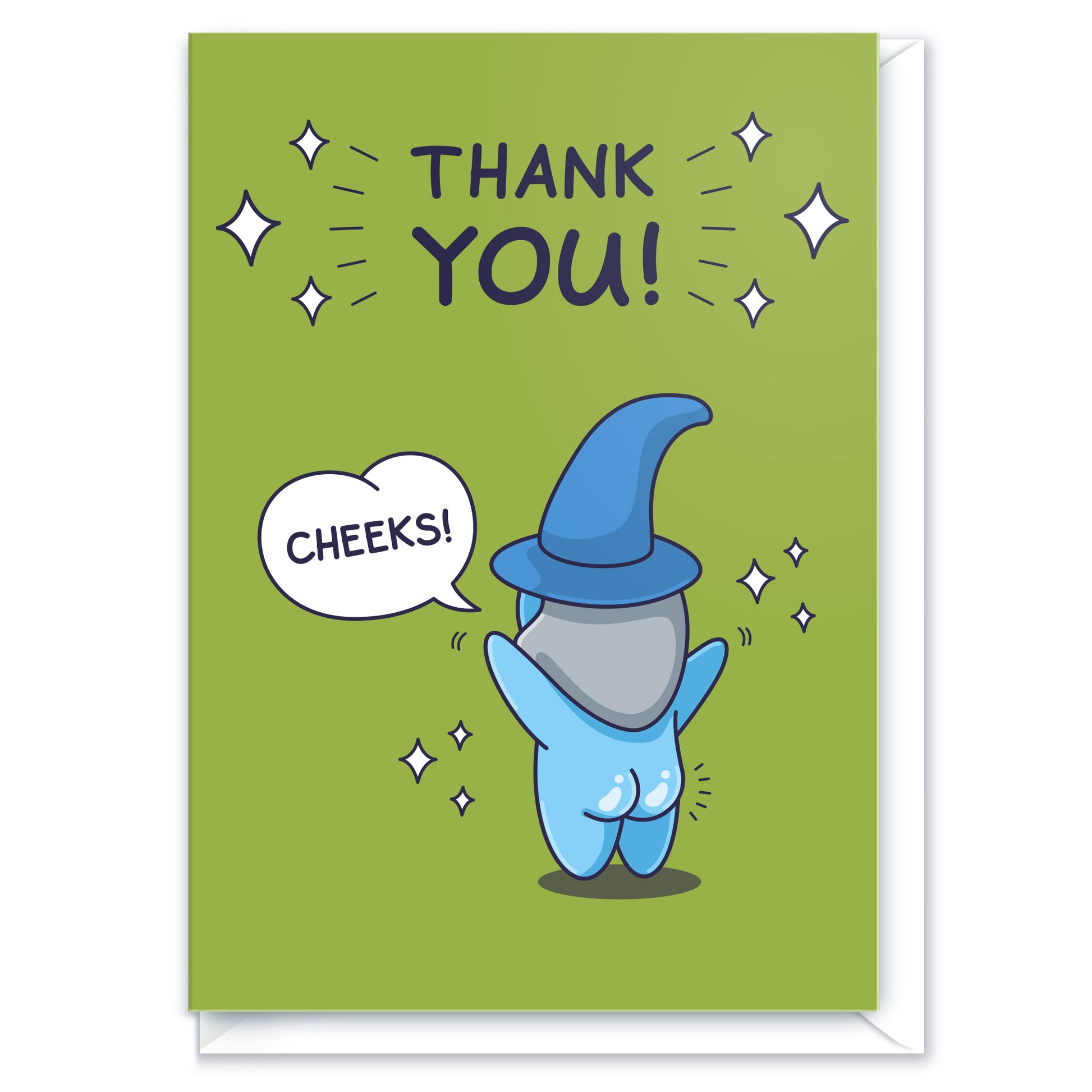 A cartoon wizard character character is saying a big Thank You!