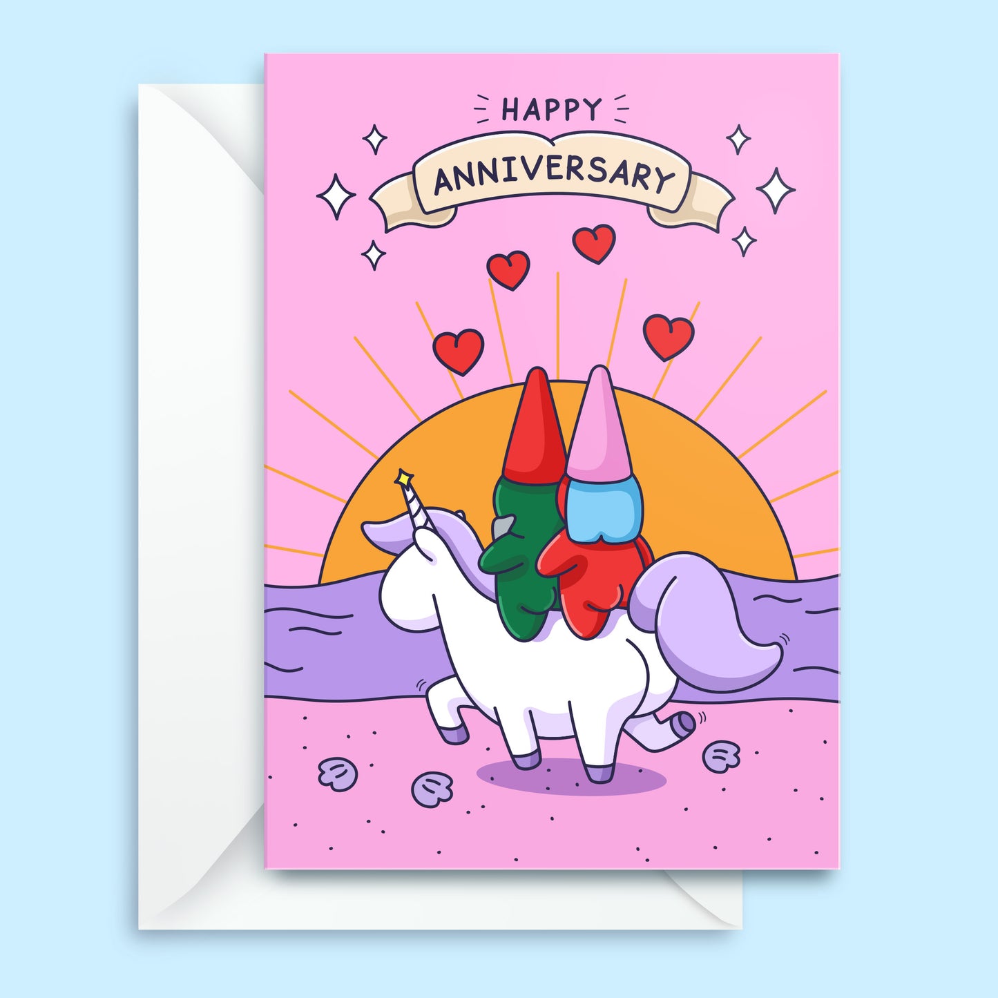 Sunset Beach - Happy Anniversary Card - Cute Love Bums