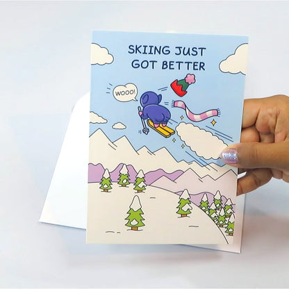 Elf Skiing - Funny Blank Card - Cheeky Legends