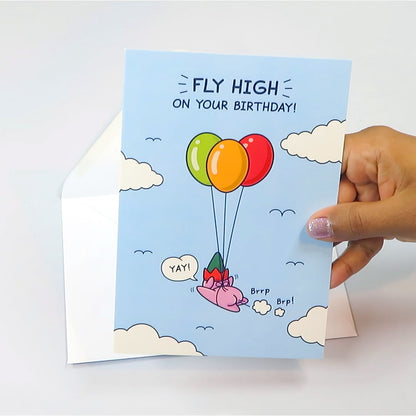 Funny Birthday Card for Kids - High Flying Elf - Cheeky Farting Elf