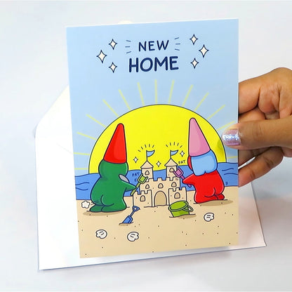 Funny New Home Card - Sandcastle - Gnomes