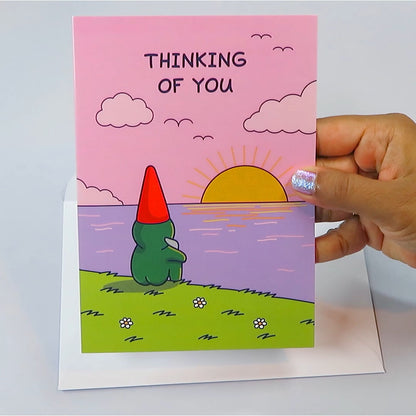 Thinking of You Card - Sunset by the Sea - Cute Gnome